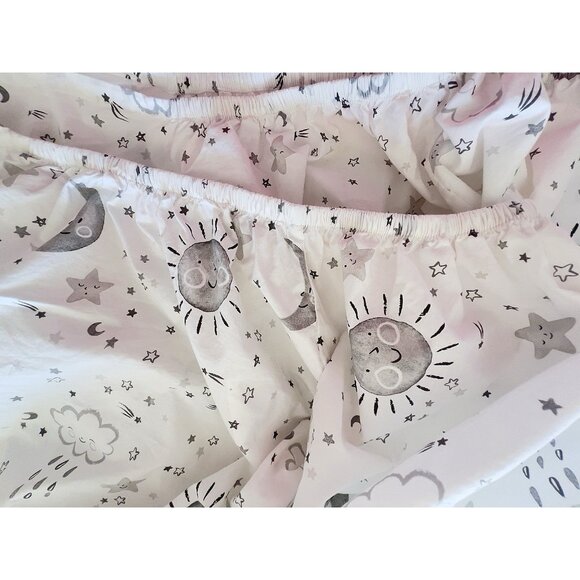 POTTERY BARN KIDS Crib Cot Fitted Sheet Lot/2 100% Organic Cotton Stars Sun Gray - Picture 10 of 16